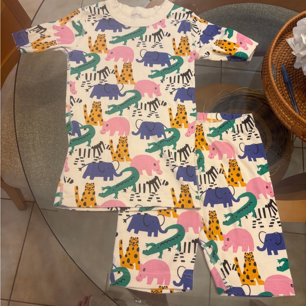 EUC Hanna Andersson Animal Print Kids Shorts Pajamas Size 10/140 Girl/Boy Zoo